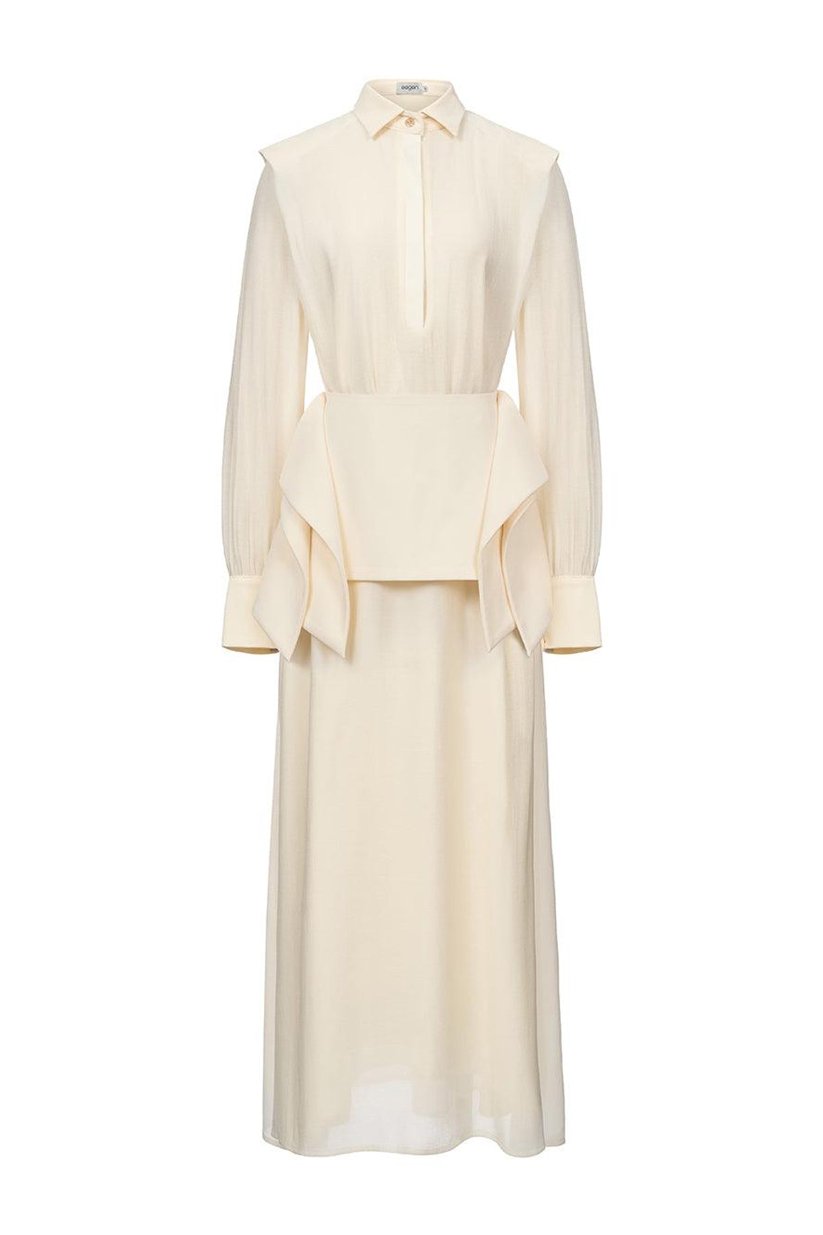 Ophelia Peplum Cuff Sleeved Crinkle Chiffon Ankle Length Dress