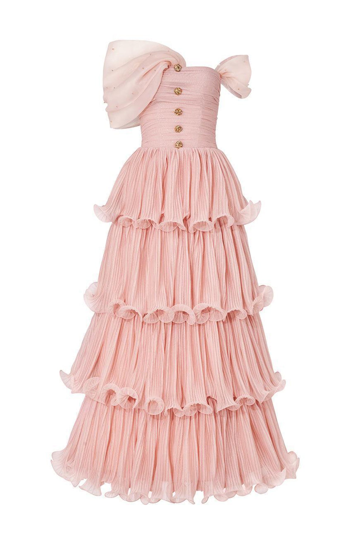Rosabella Layered Off-Shoulder Tulle Floor Length Dress