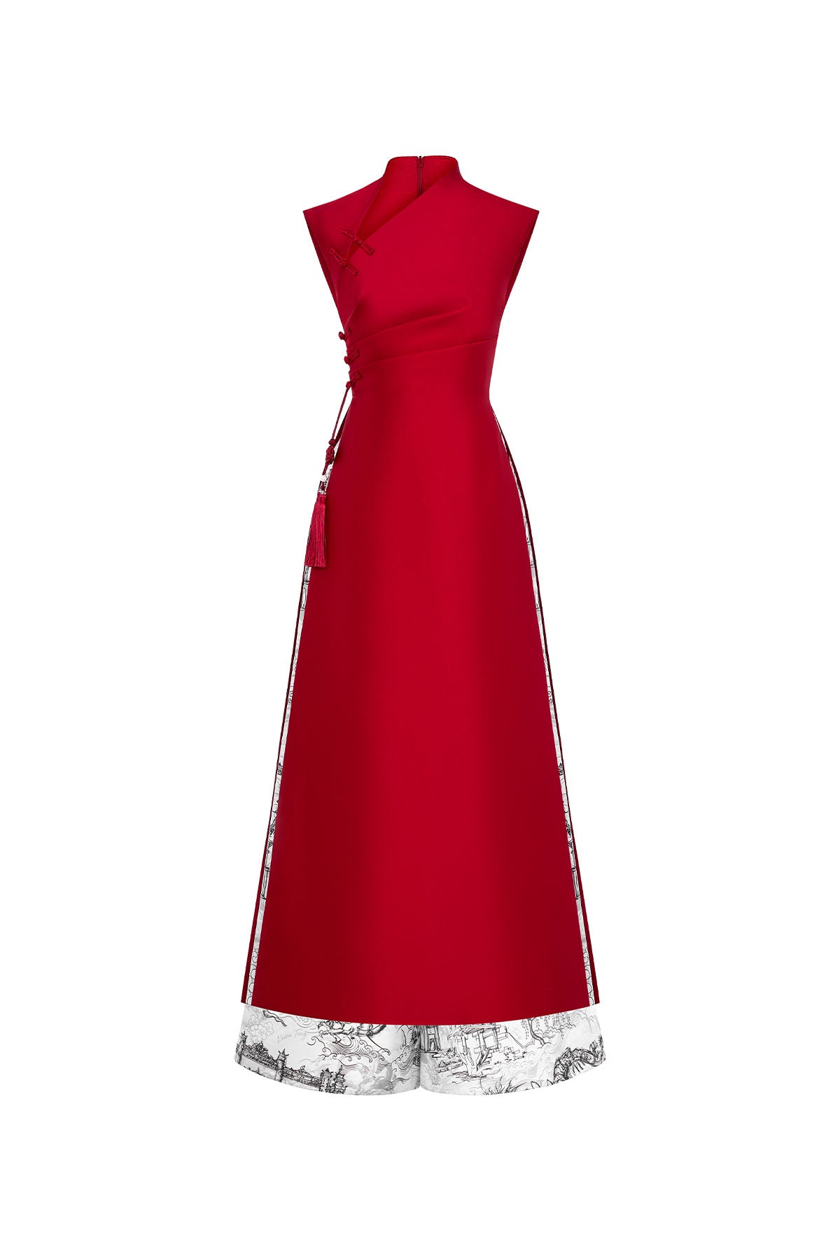 Cat Asymmetric Neck Ao Dai