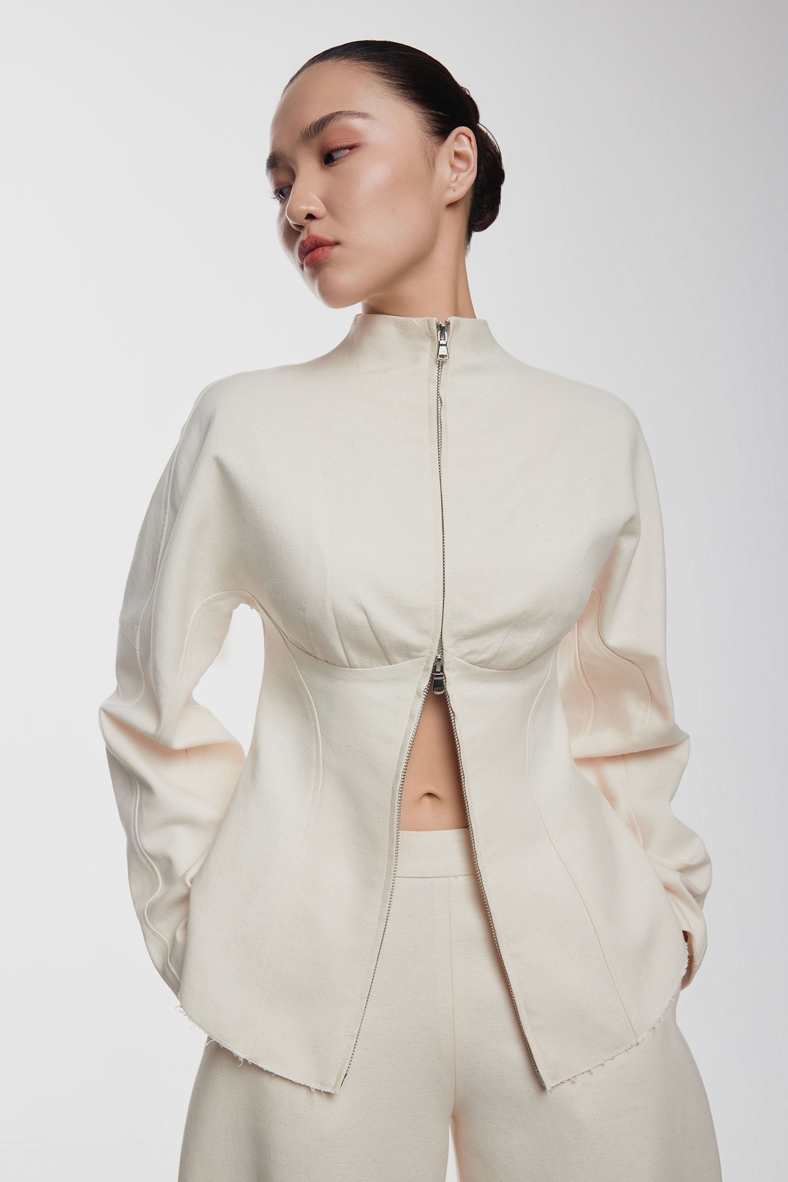 Lune High Neck Pin Tuck Top