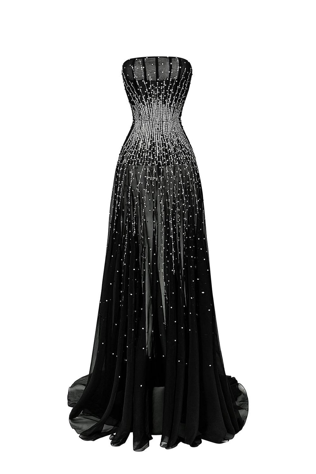 Leyla Strapless Stone Organza Voile Floor Length Dress