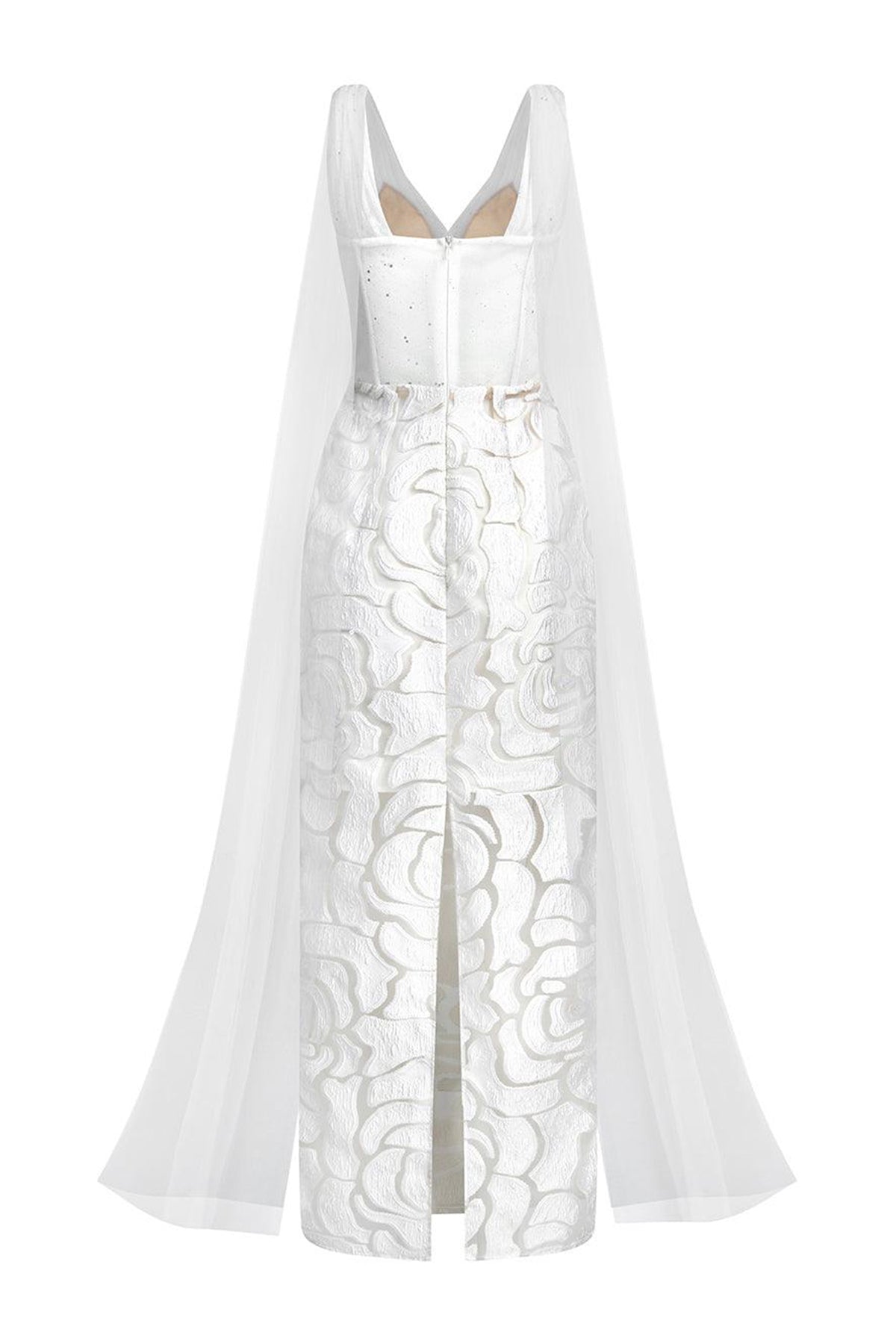Regalia Sheath Cape Shoulder Mesh Lace Ankle Length Dress