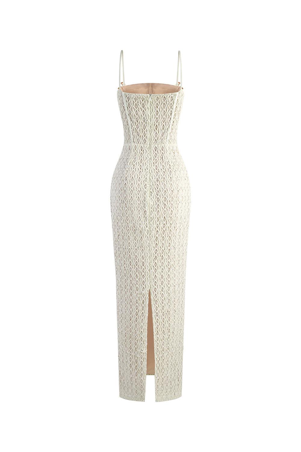 Sylphina Sheath Semi-Heart Neck Lace Maxi Dress