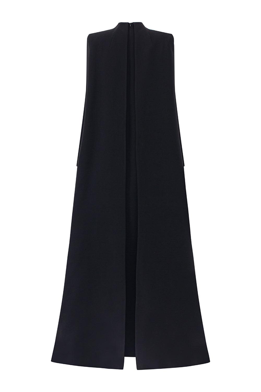 Lucero Trapezoid High Neck Velvet Satin Floor Length Dress