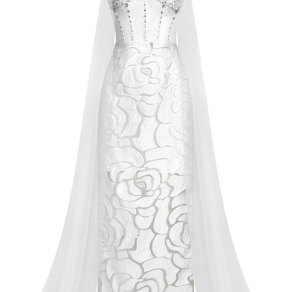 Regalia Sheath Cape Shoulder Mesh Lace Ankle Length Dress