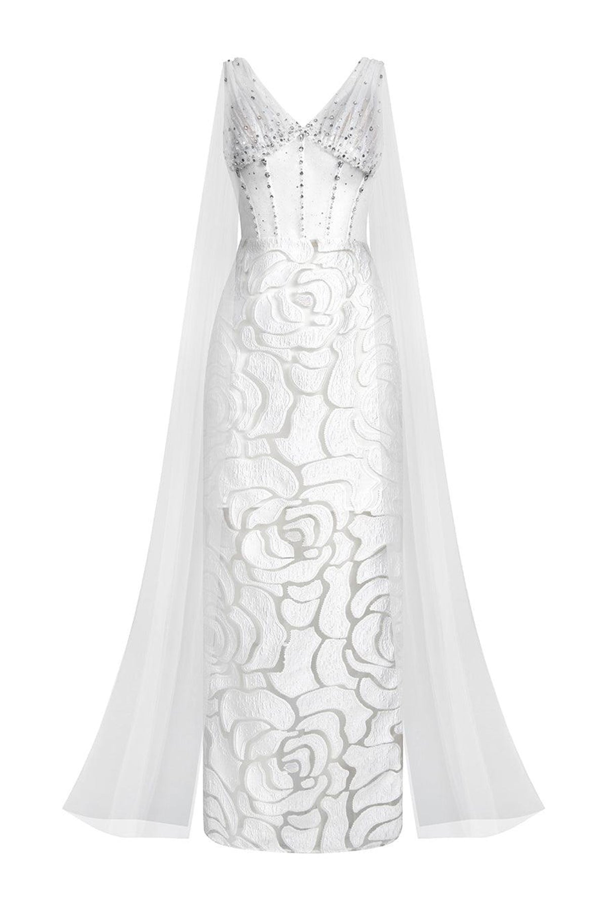 Regalia Sheath Cape Shoulder Mesh Lace Ankle Length Dress