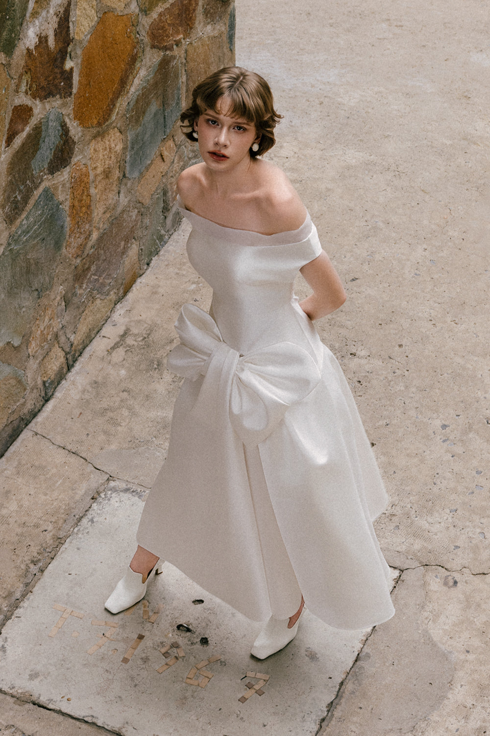 off the shoulder midi wedding dress Women's Charlotte Off-Shoulder Midi Dress White Swan S/M/L/Customize MEAN BLVD White Swan / L