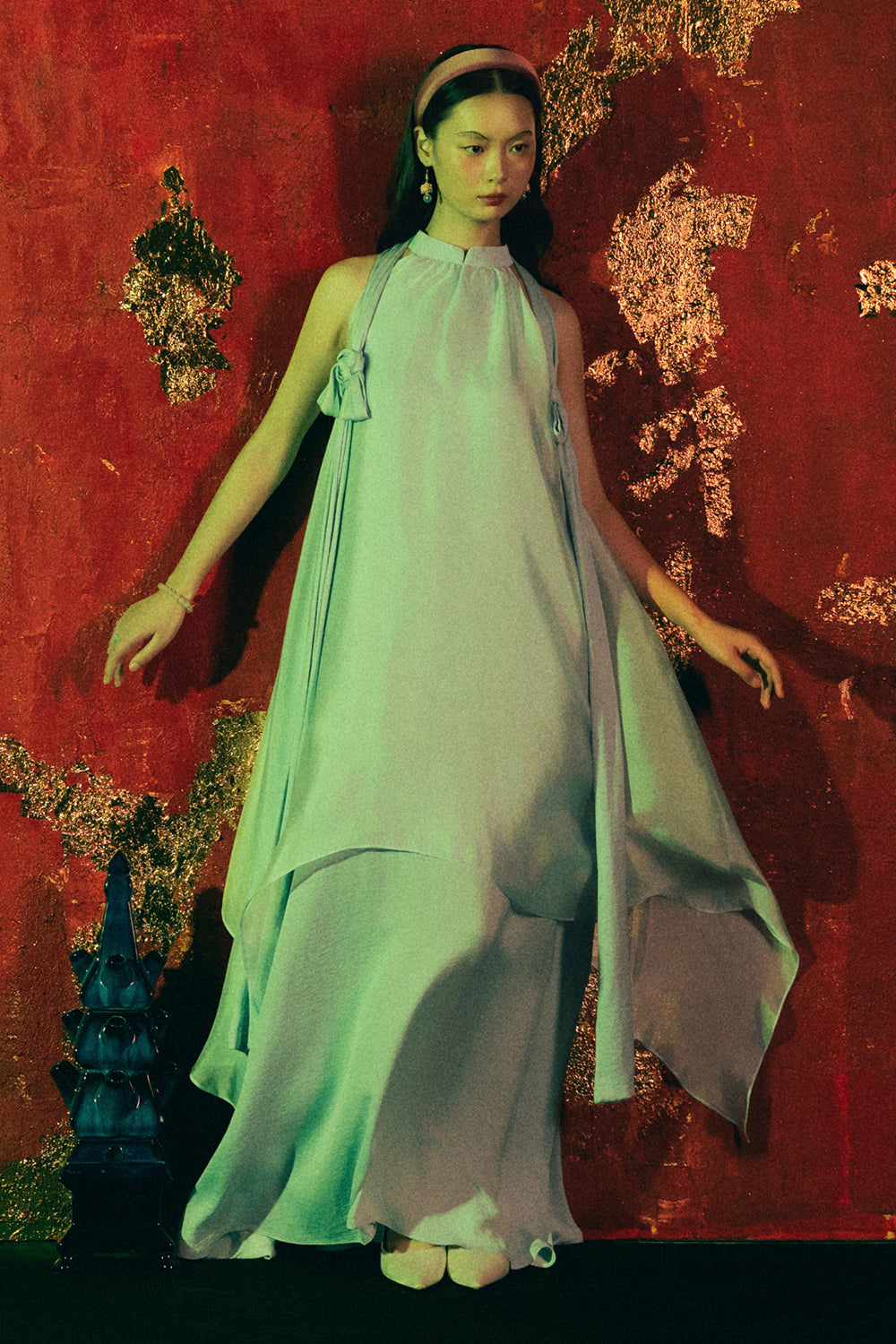 Xuan Phong Halter Neck Silk Organza Maxi Dress