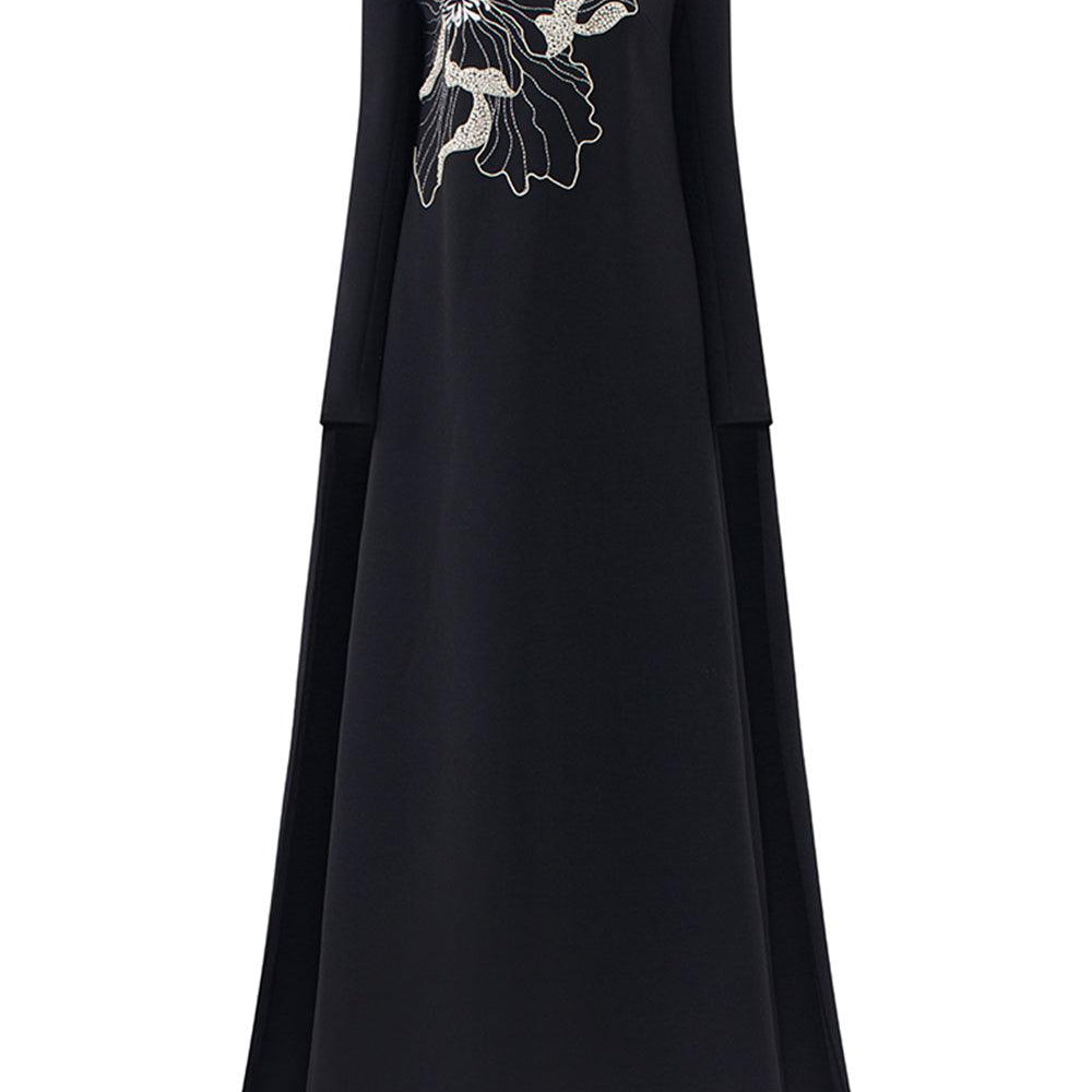 Lucero Trapezoid High Neck Velvet Satin Floor Length Dress