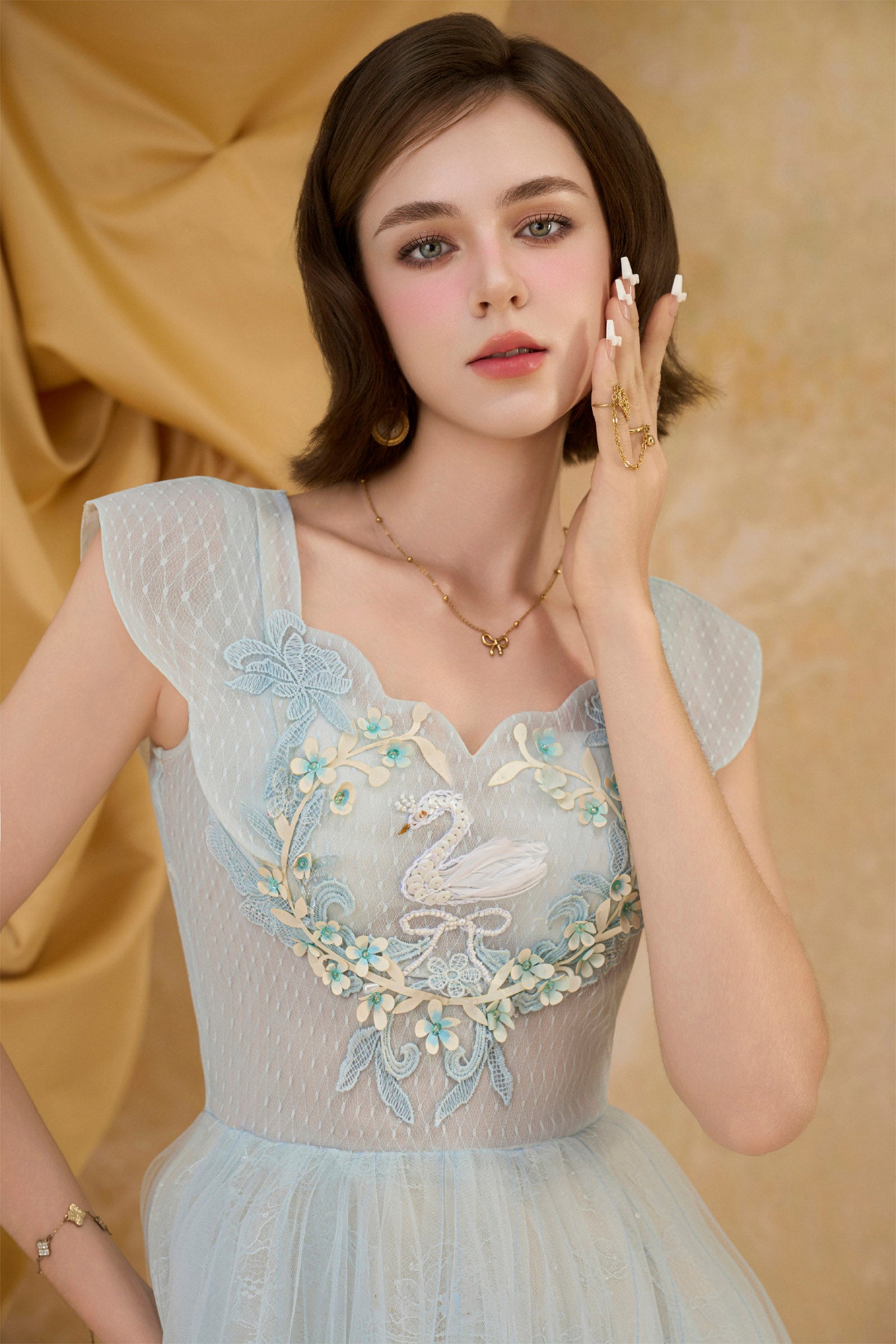 liana midi dress Women's Liana Sweetheart Embroidery Midi Dress XS/S/M/L/XL/Customize Starlight Blue MEAN BLVD Starlight Blue / XS