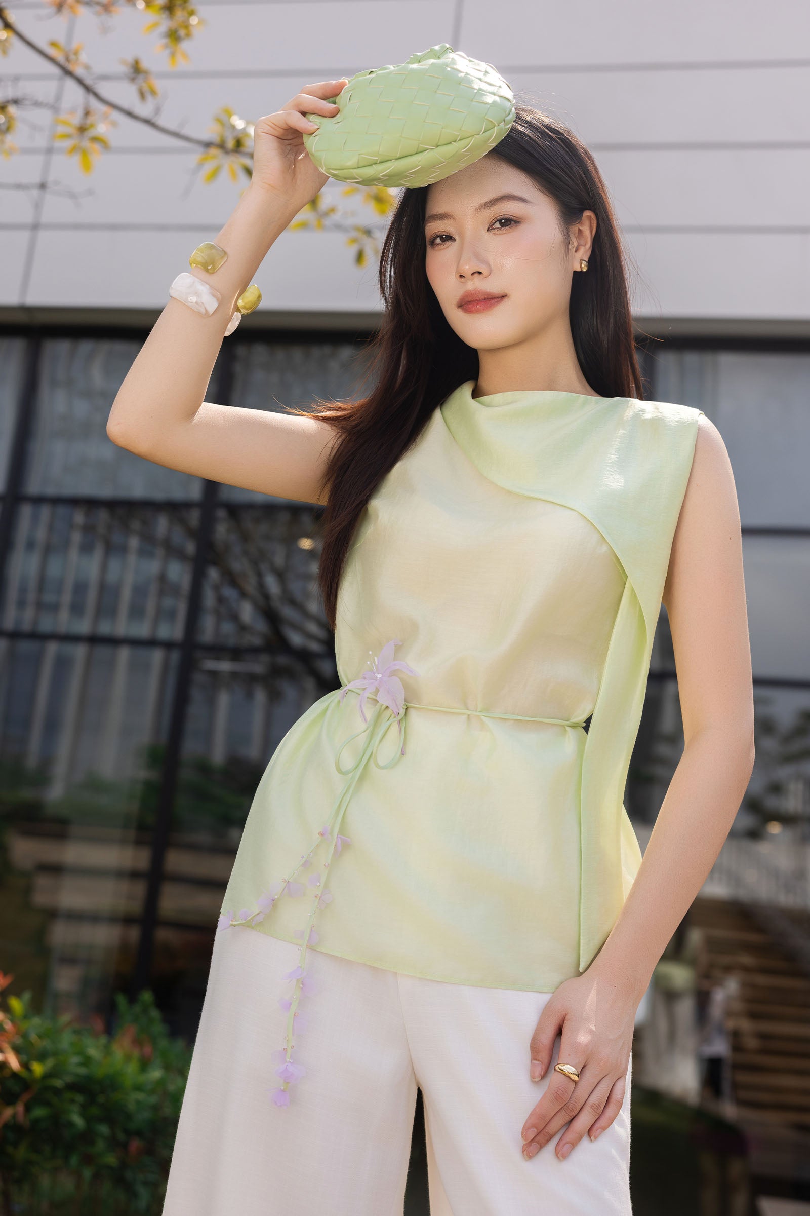 Thanh Bich Asymmetric Neck Top