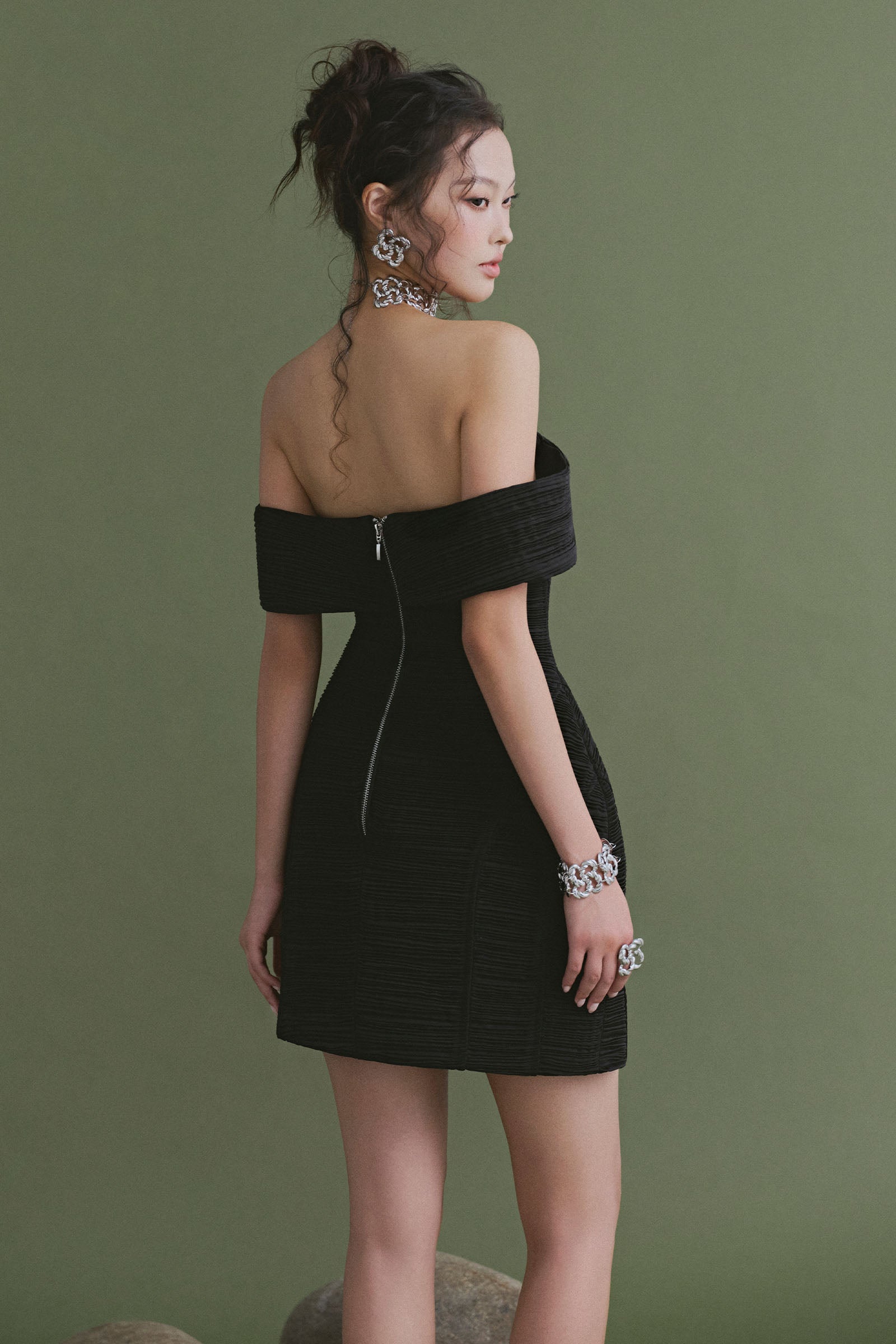 Pearl Off-Shoulder Mini Dress