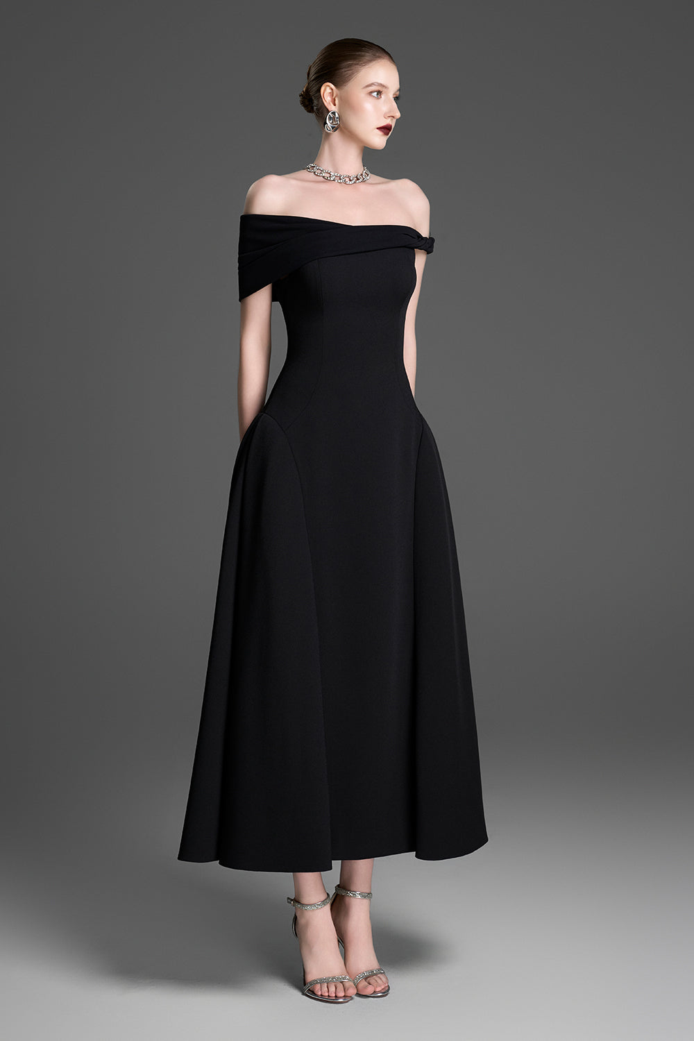 Aurelia Off-Shoulder Draped Midi Dress