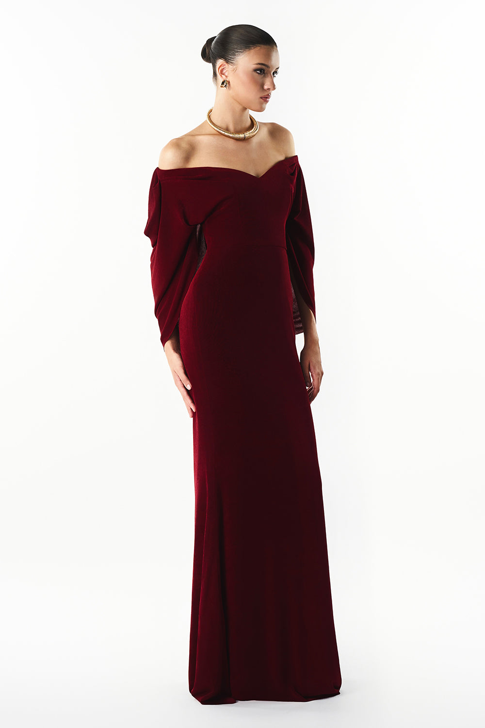 Amora Off-Shoulder Gathering Maxi Dress