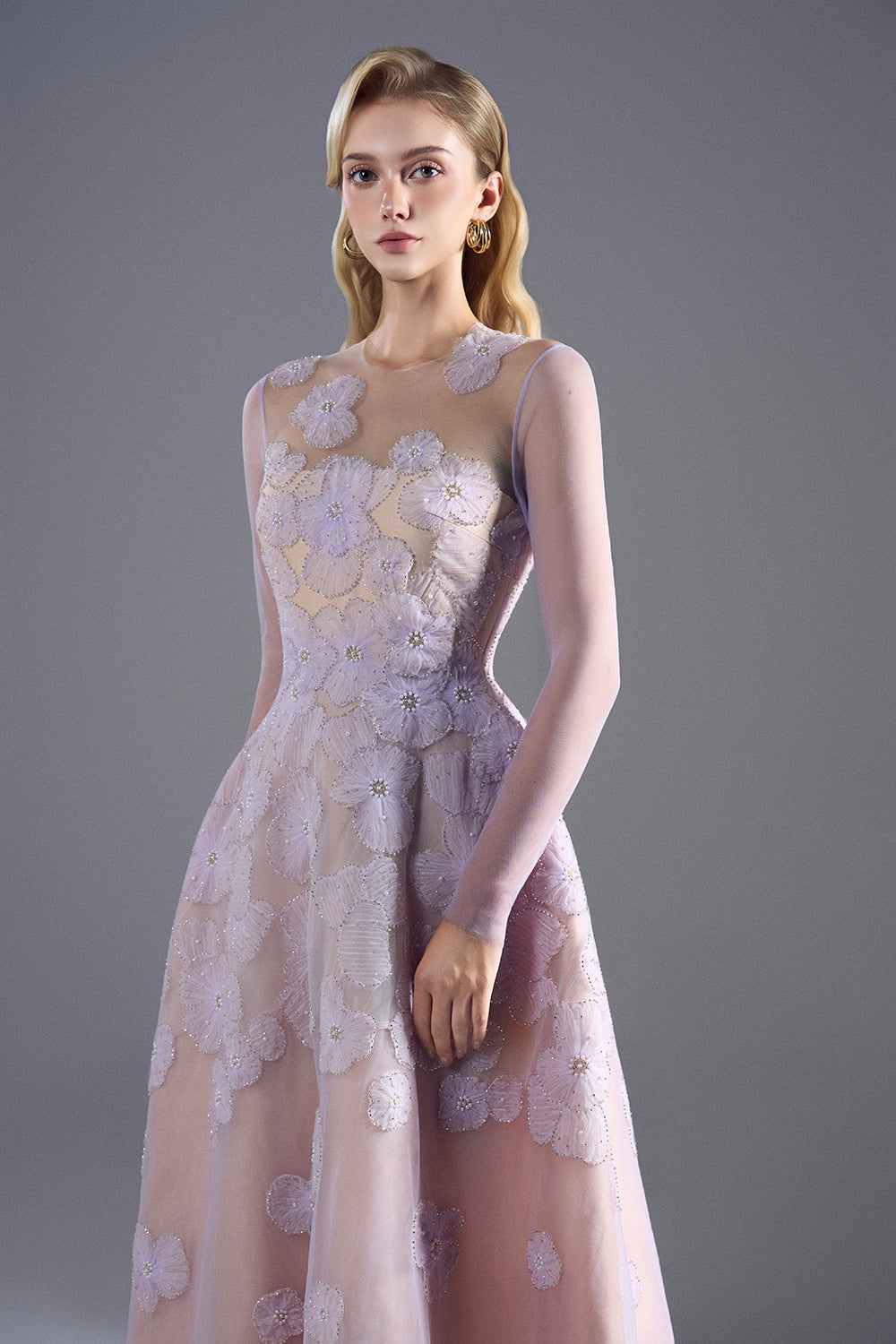 illusion midi dress Mac Duggal Women's Chiffon Illusion Neck Midi Dress with 3D Flowers - Pink - Size 16