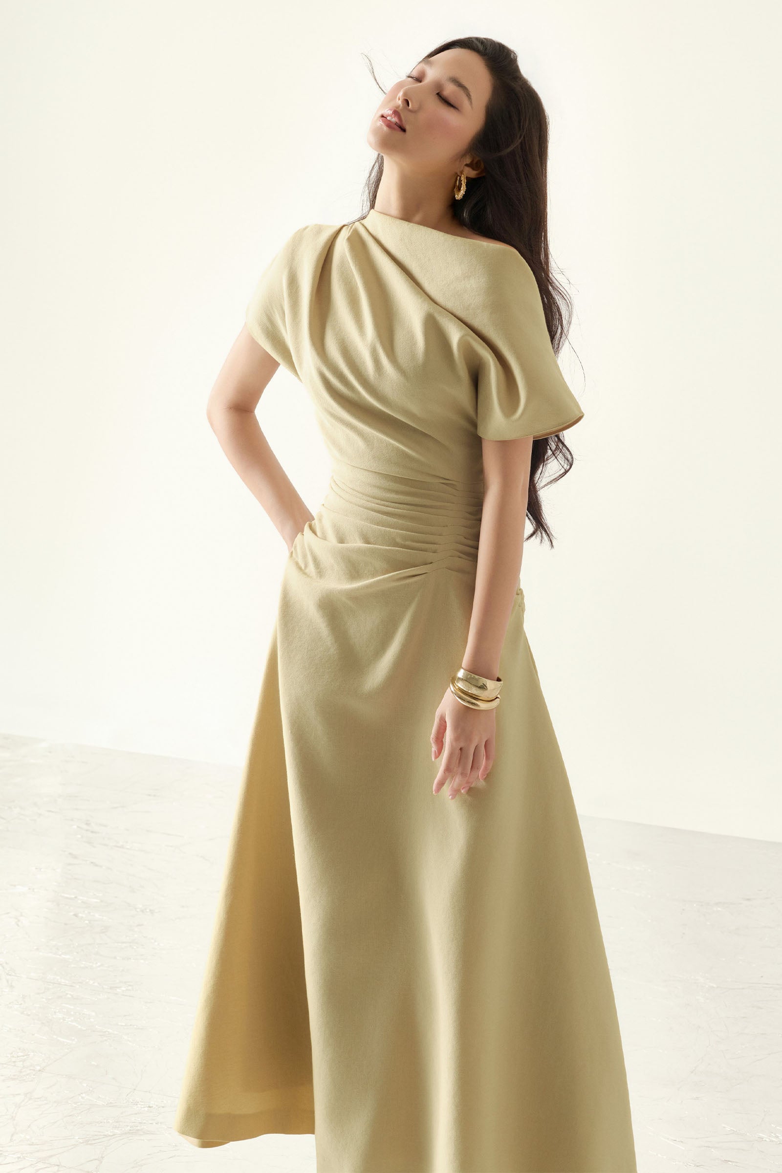 Olivia Asymmetric Sleeve Maxi Dress
