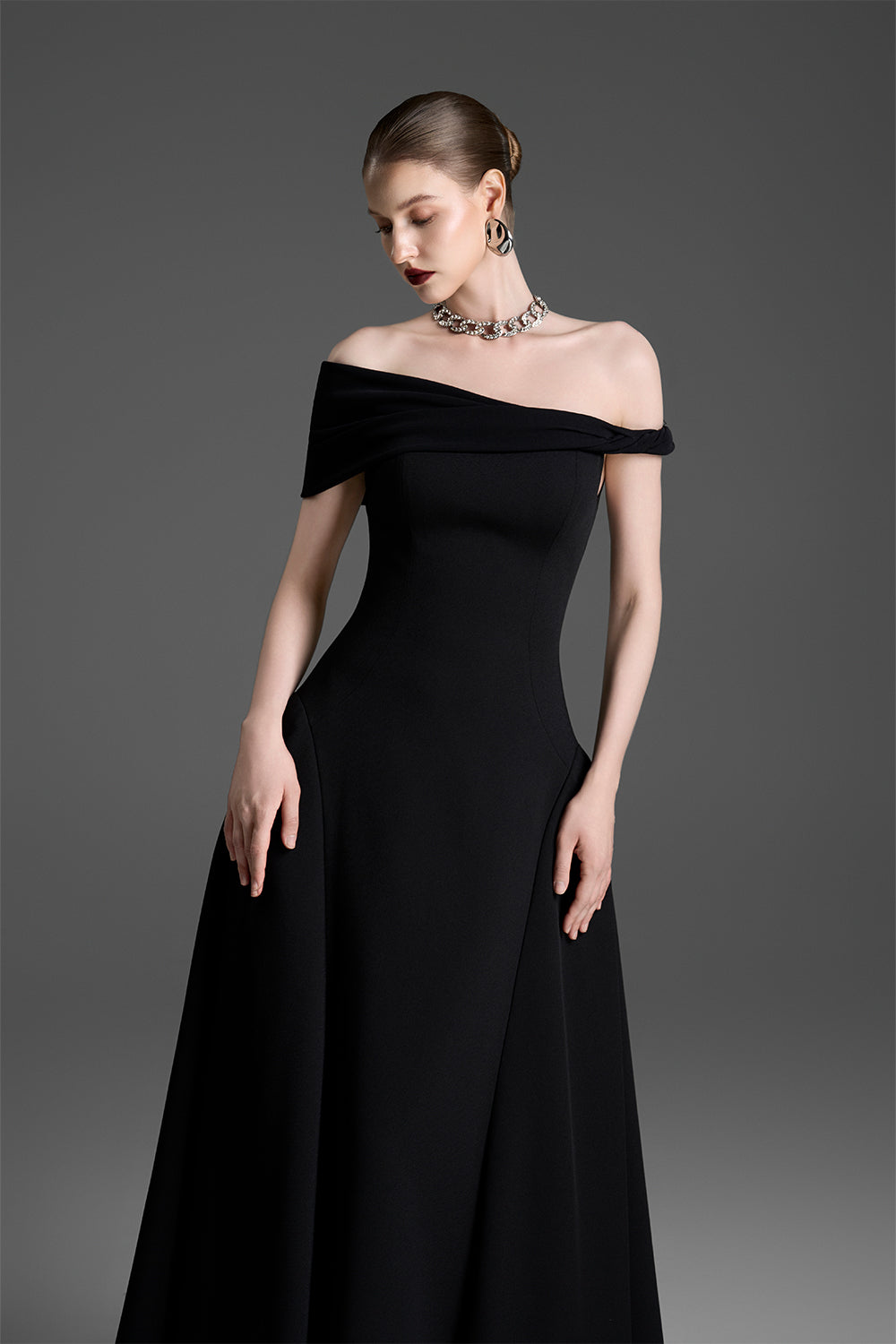 Aurelia Off-Shoulder Draped Midi Dress