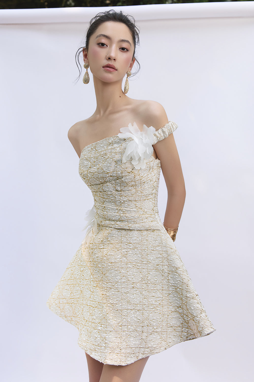 Crustial Asymmetric Neck Mini Dress