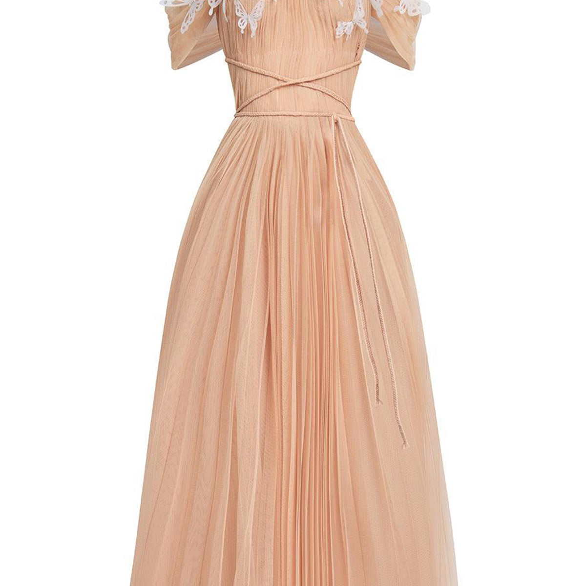 Psychelle Pleated Cold Shoulder Sleeved Mesh Midi Dress
