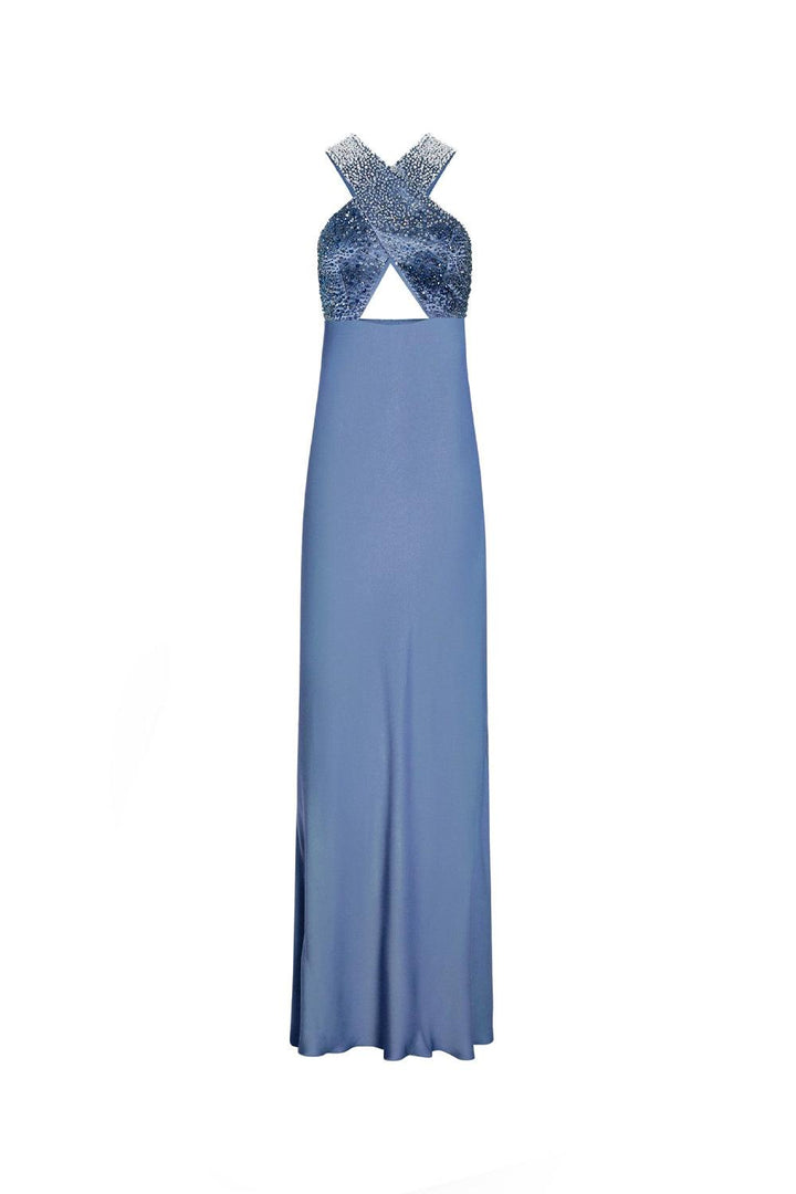Charlotte Sheath Crossover Satin Floor Length Dress - MEAN BLVD
