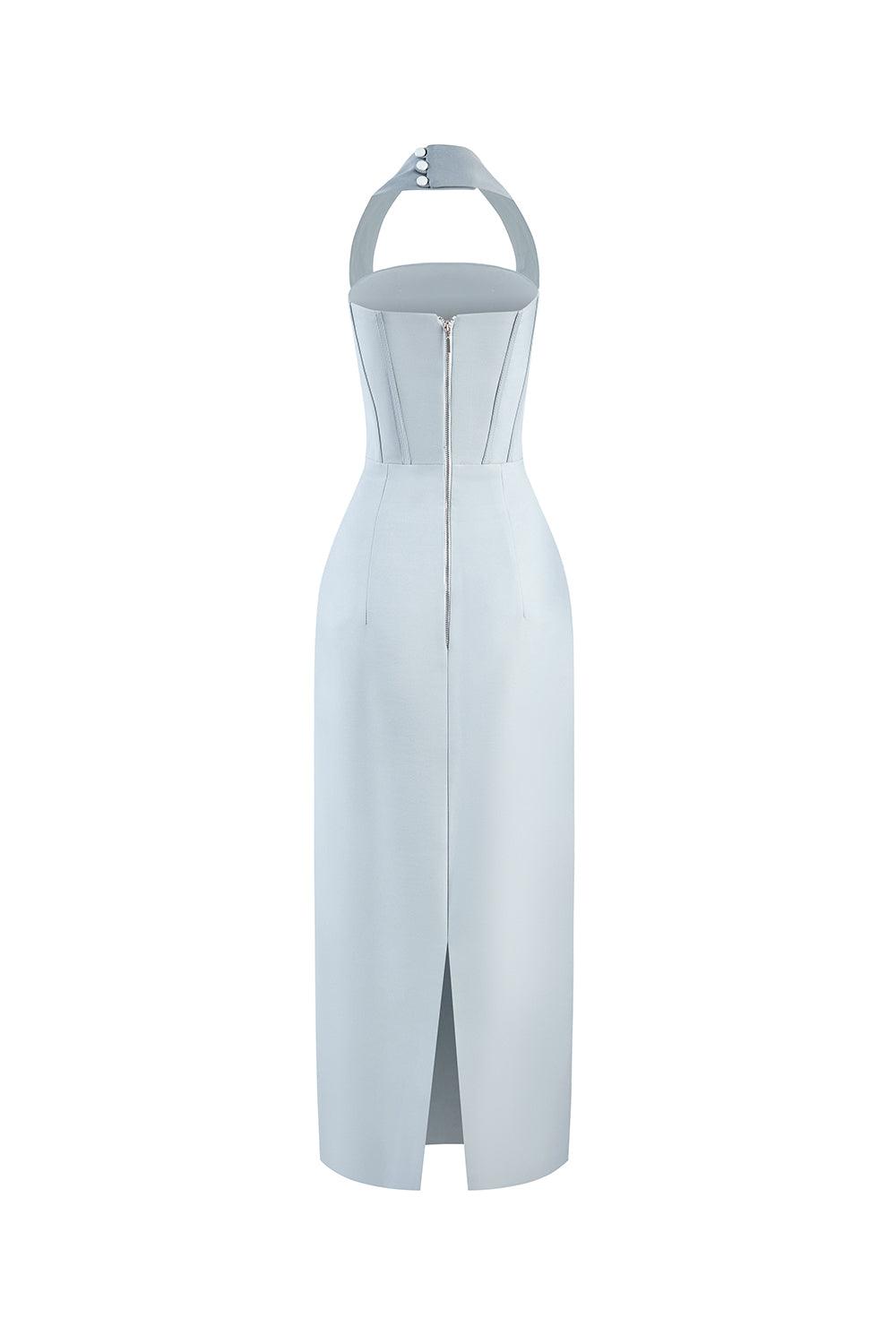 Morpho Halter Corset Taffeta Midi Dress