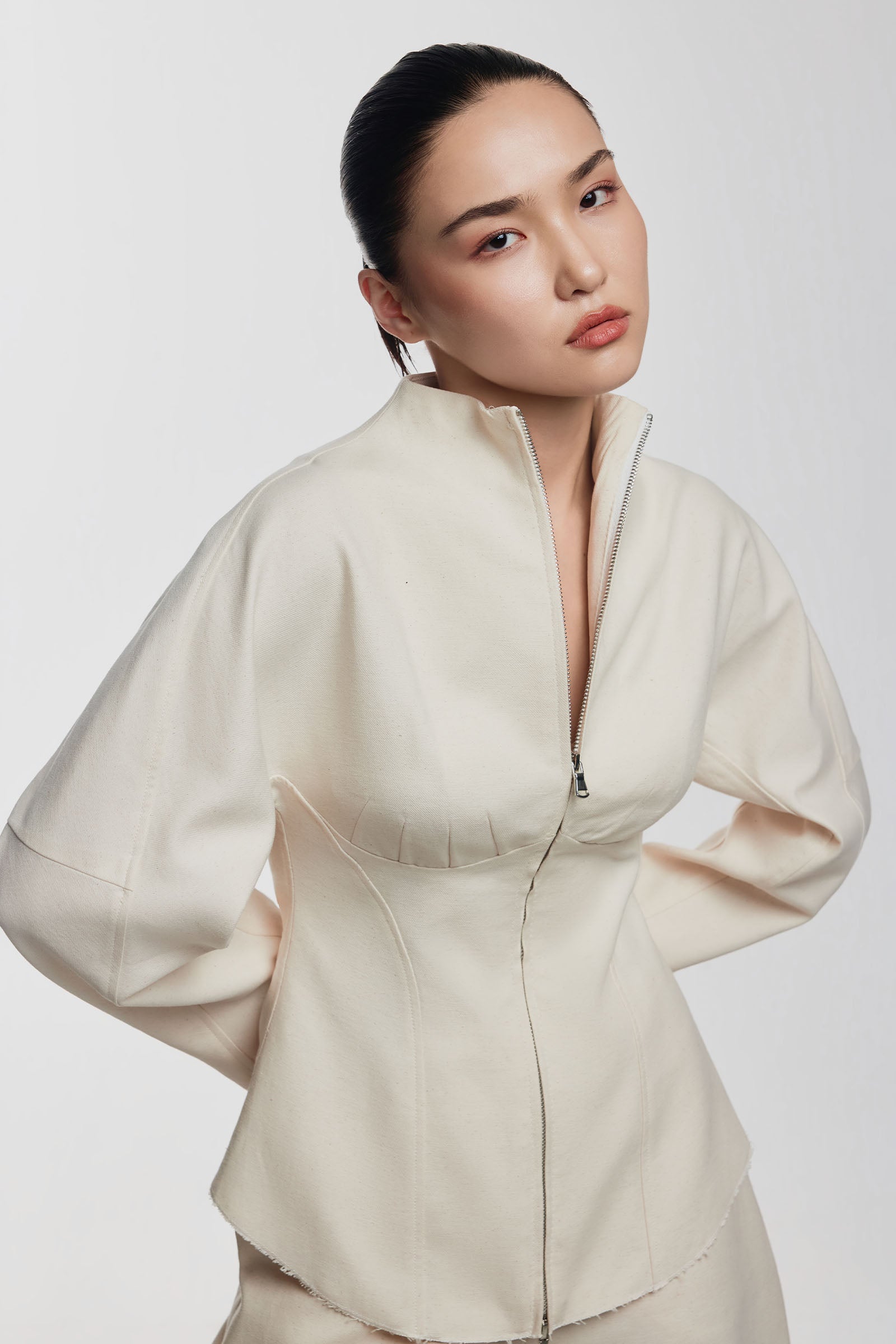 Lune High Neck Pin Tuck Top