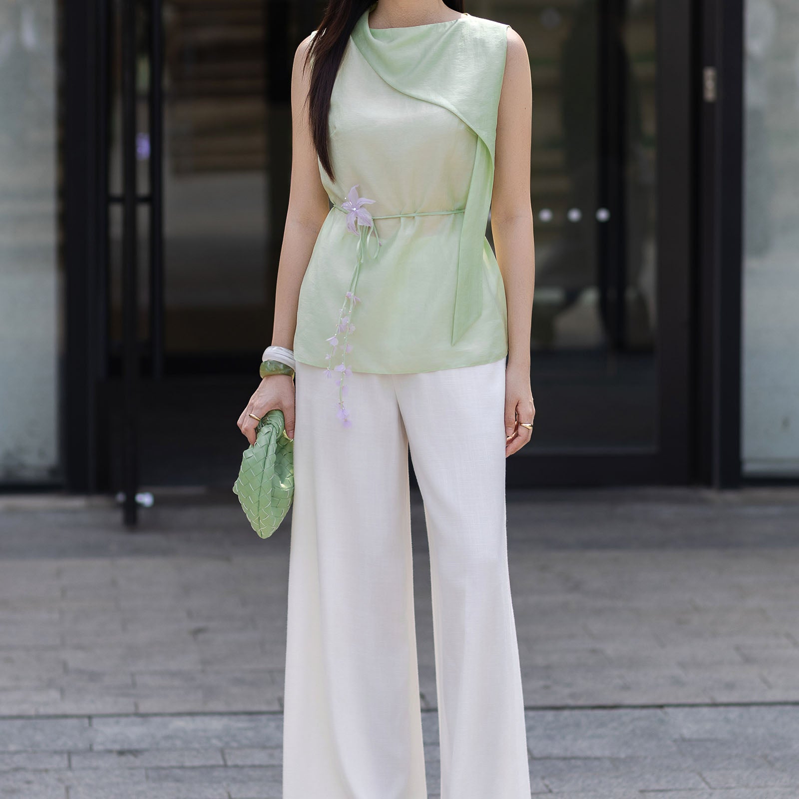 Thanh Bich Asymmetric Neck Top