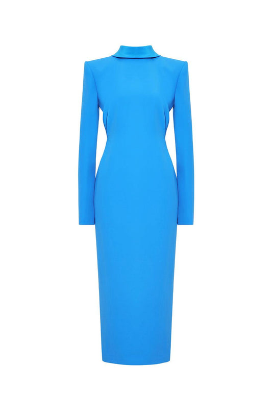 Girona Sheath Square Shoulder Satin Crepe Midi Dress