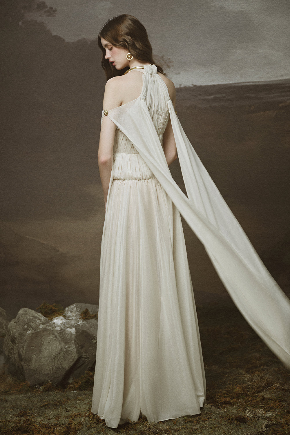 Lunaria A-line Cape Shoulder Chiffon Floor Length Dress