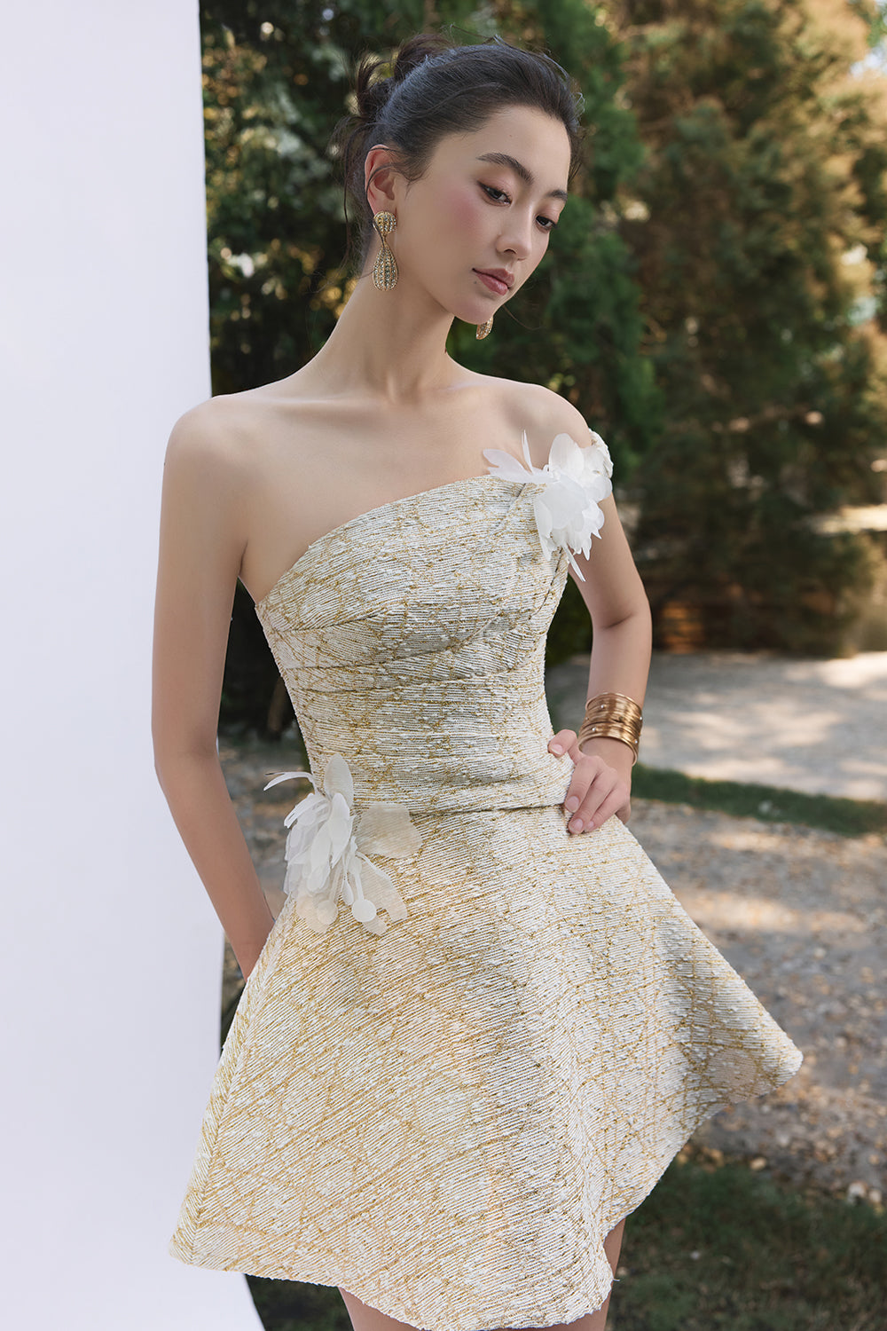 Crustial Asymmetric Neck Mini Dress