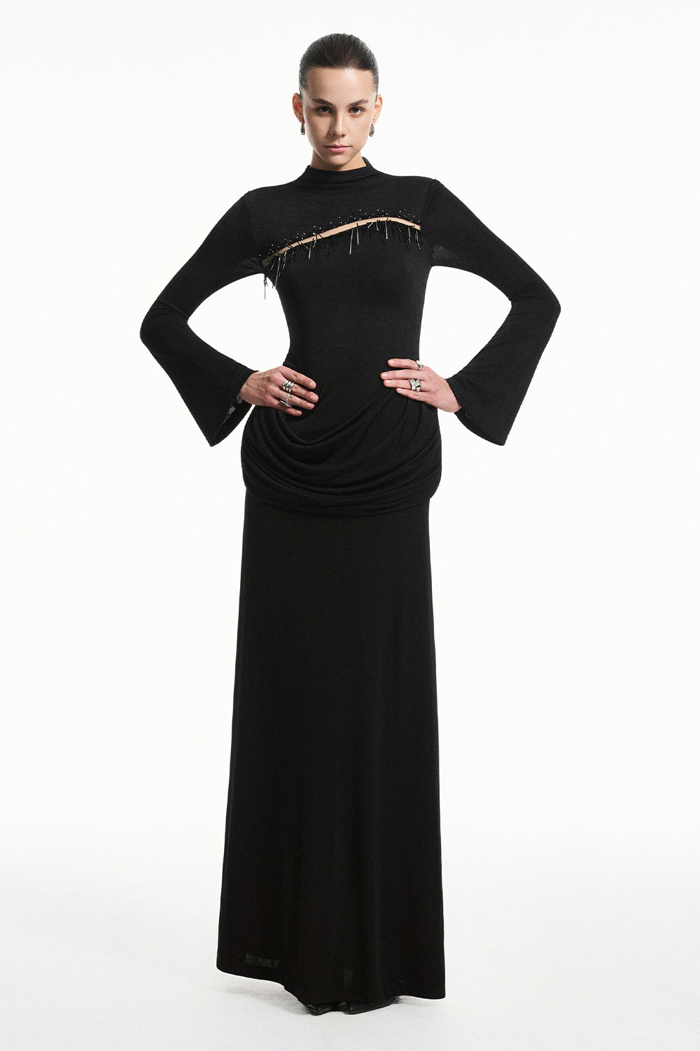 Aster High Neck Fringe Maxi Dress