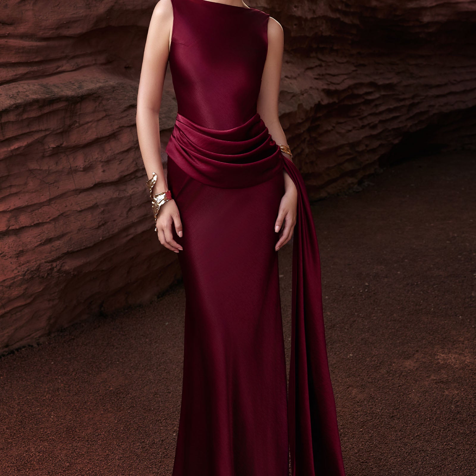 Women's Rougea Draped Maxi Dress Wine Red S/M/L/Customize MEAN BLVD Wine Red / M Women's Rougea Draped Maxi Dress Wine Red S/M/L/Customize MEAN BLVD Wine Red / M