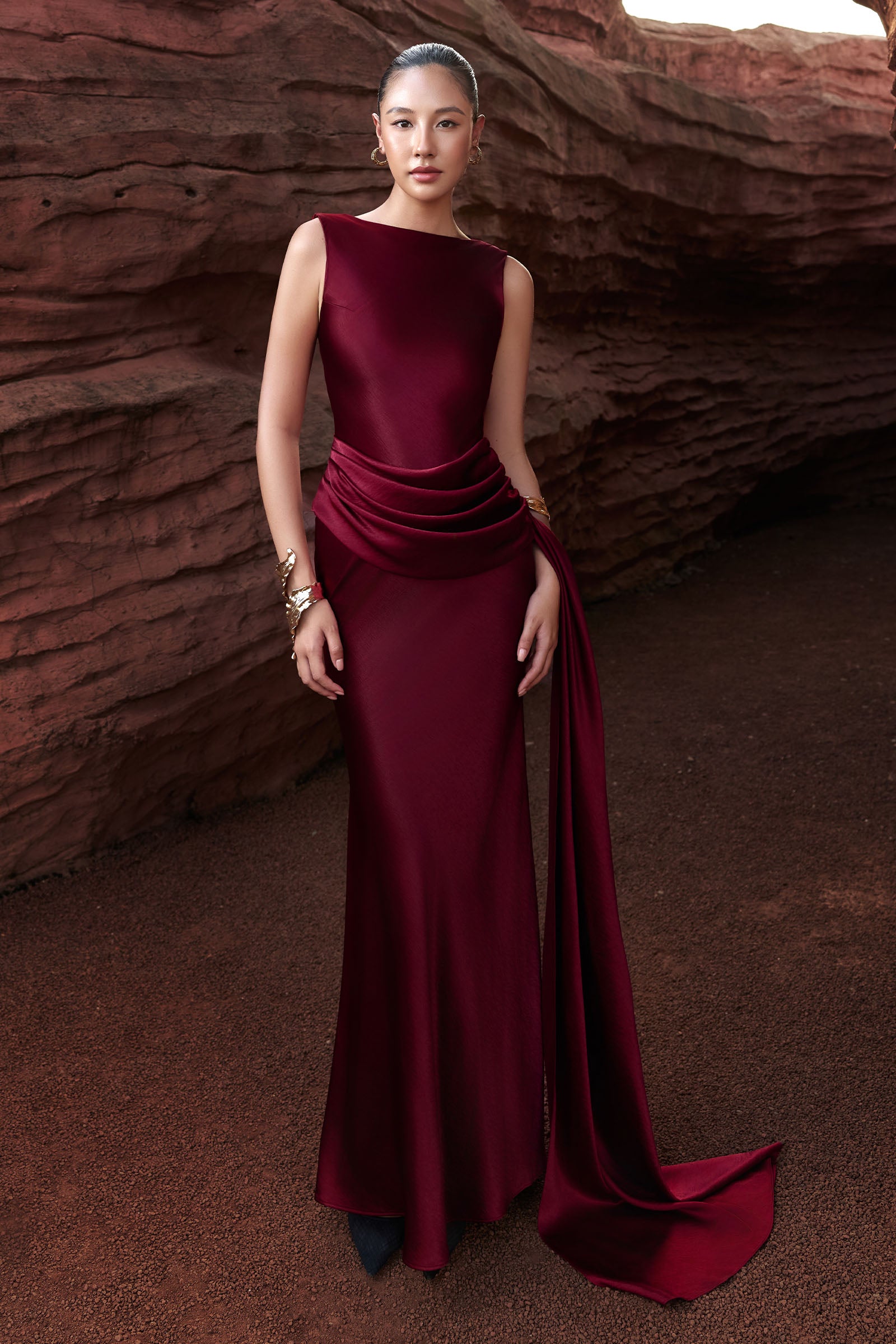 Rougea Draped Maxi Dress Wine Red / M