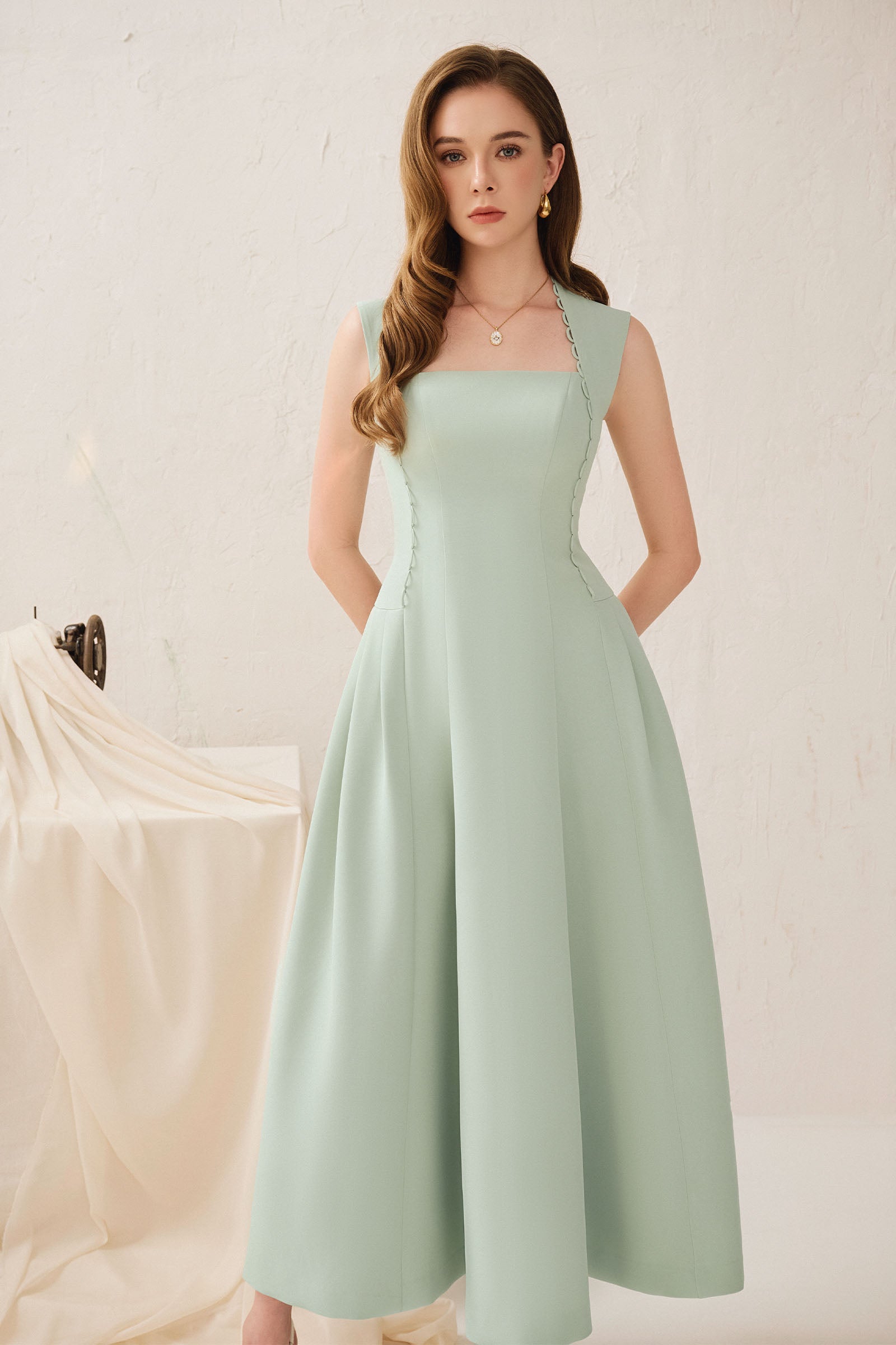 Katherine Trapeze Neck Midi Dress