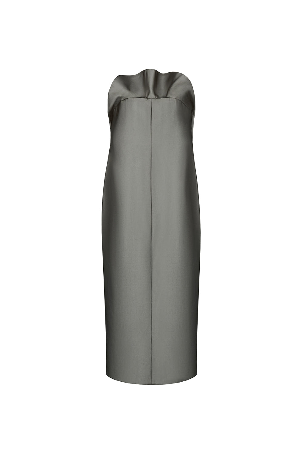 Owens Straight Ruffled Chiffon Midi Dress Grey / S