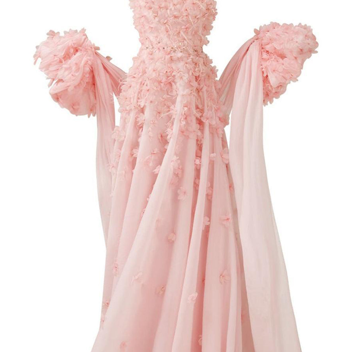 Novak Ball Gown Flower Applique Silk Organza Floor Length Dress