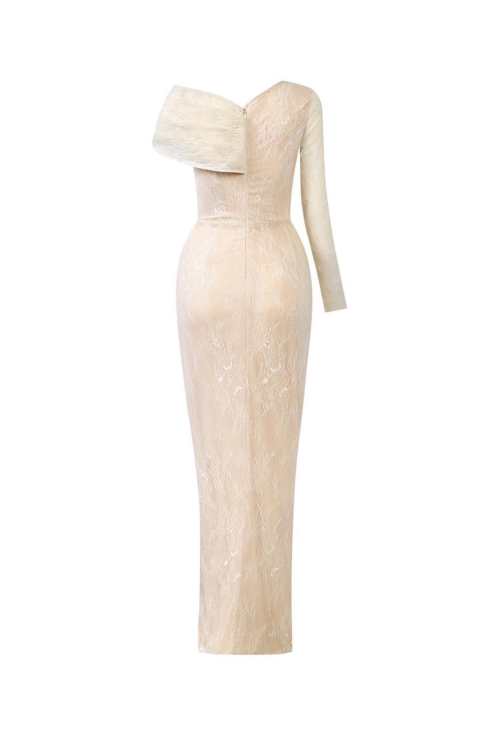 Arcturus Sarong Asymmetric Neck Mesh Lace Floor Length Dress