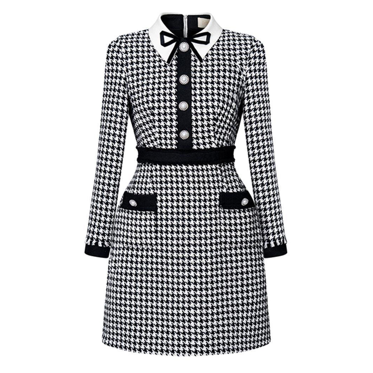 Irene A-line Long Sleeved Tweed Mini Dress