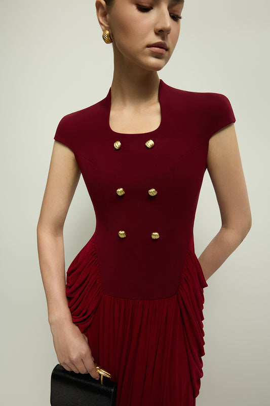 Esmee Square Neck Gathering Maxi Dress