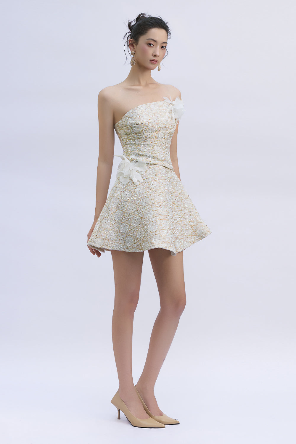 Crustial Asymmetric Neck Mini Dress