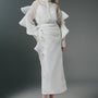 Bone Straight Layered Organza Midi Skirt