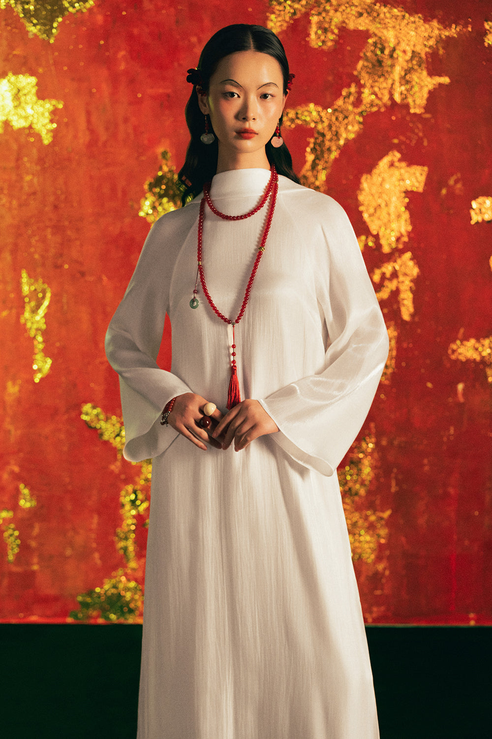 Thuy Vu Mandarin Collar Synthetic Silk Ao Dai