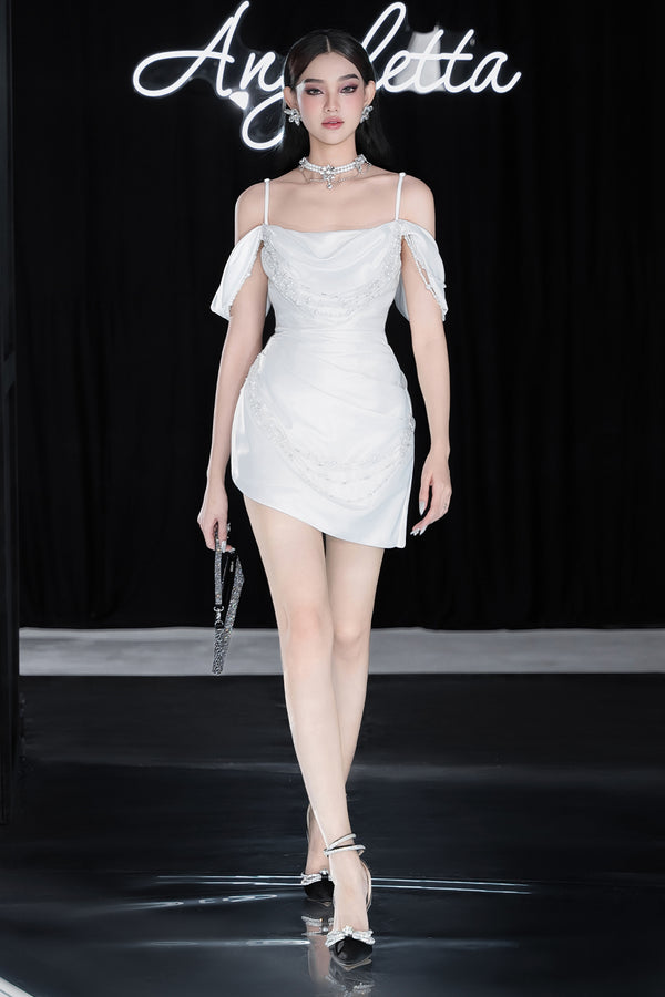 Ziana Hourglass Cold Shoulder Sleeved Silk Mini Dress