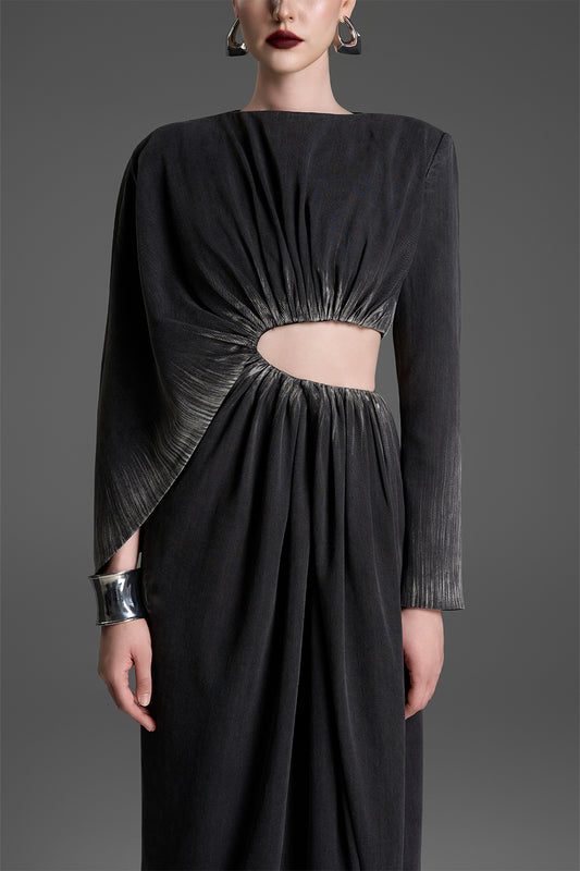 Ana Asymmetric Gathering Midi Dress