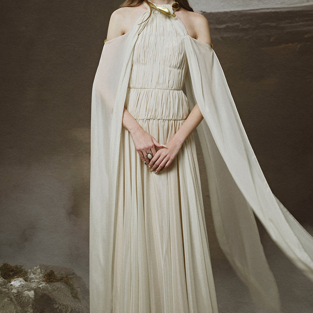 Lunaria A-line Cape Shoulder Chiffon Floor Length Dress