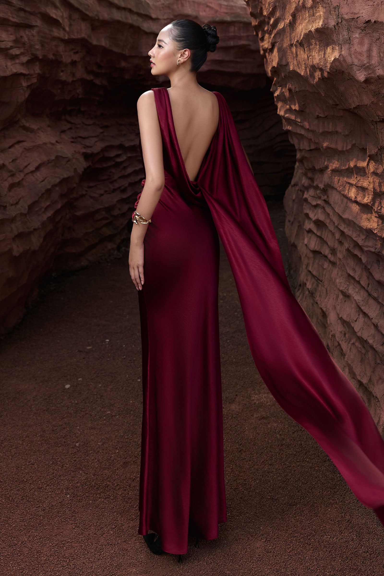 Women's Rougea Draped Maxi Dress Wine Red S/M/L/Customize MEAN BLVD Wine Red / M Women's Rougea Draped Maxi Dress Wine Red S/M/L/Customize MEAN BLVD Wine Red / M