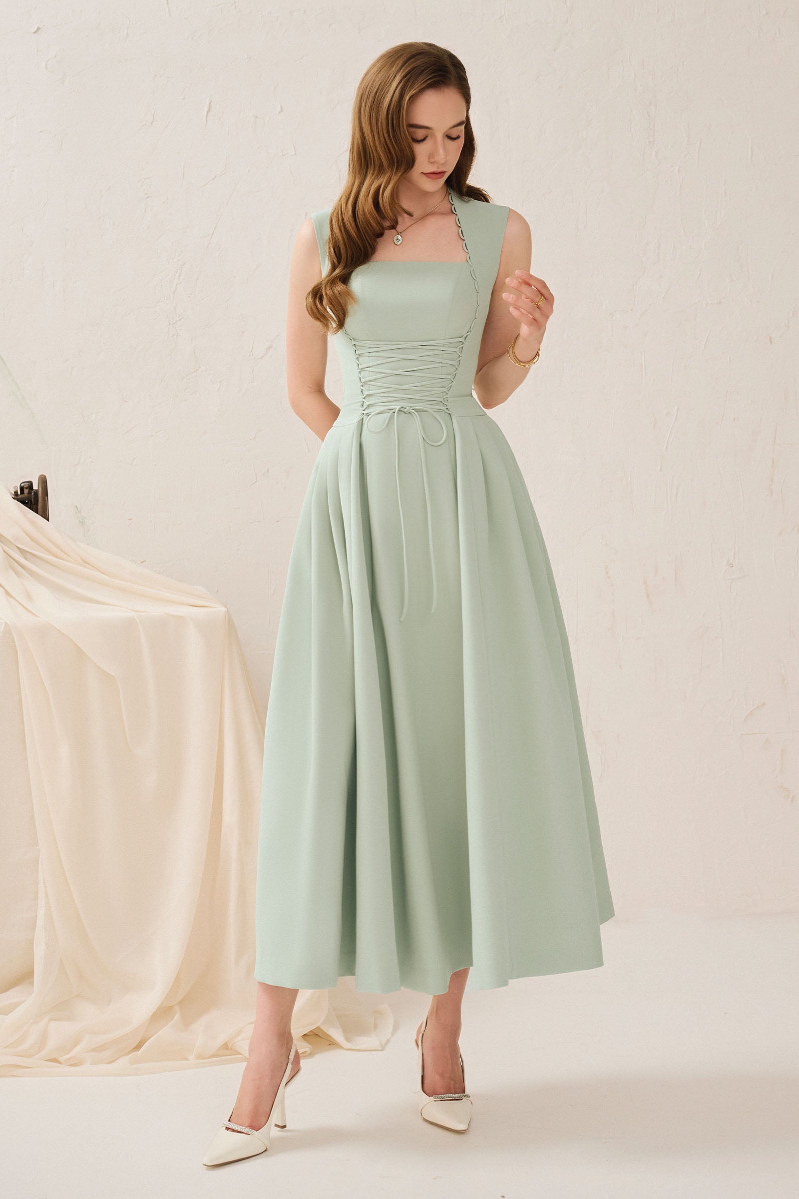 Katherine Trapeze Neck Midi Dress