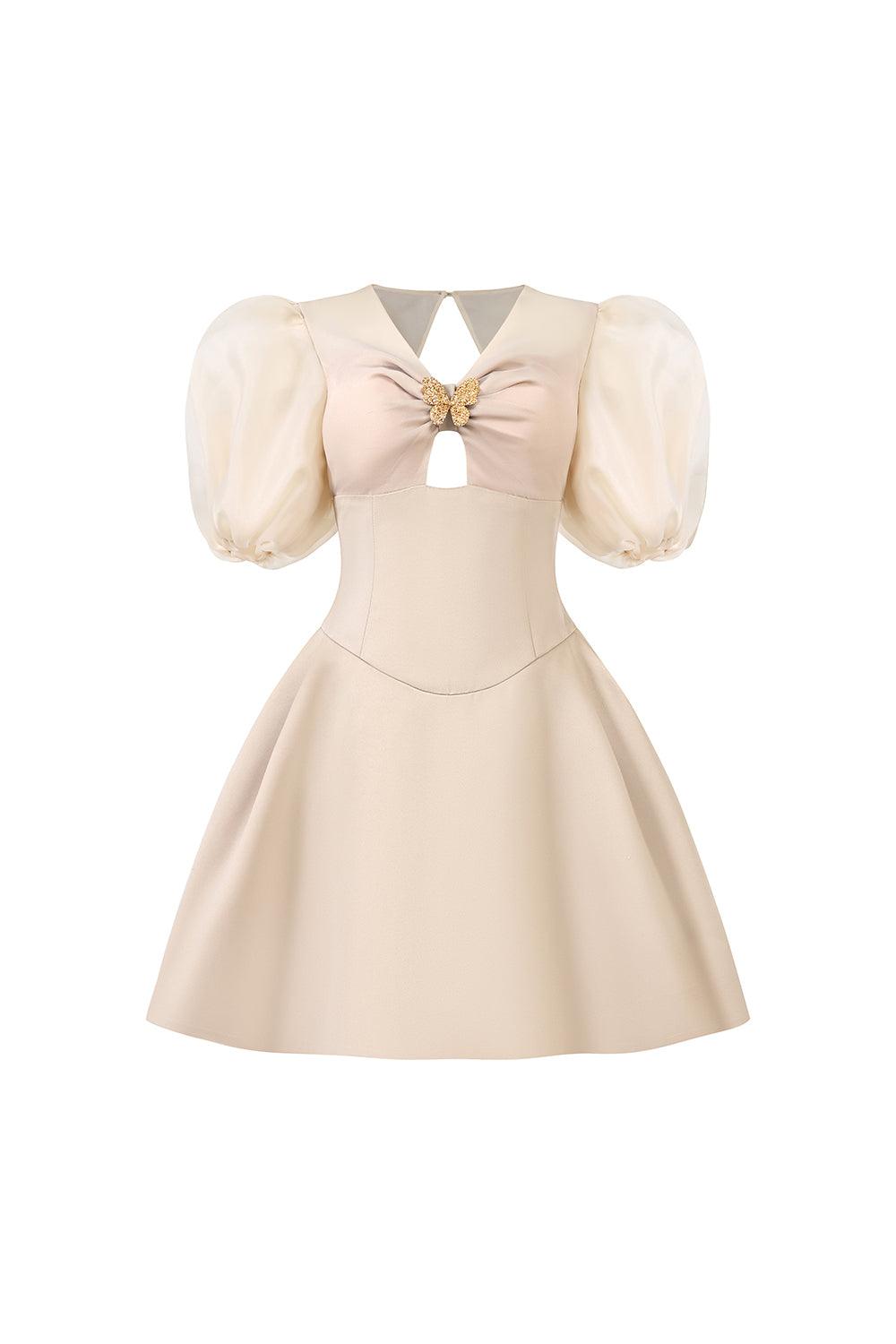 Nymph A-line Puffy Sleeved Taffeta Mini Dress