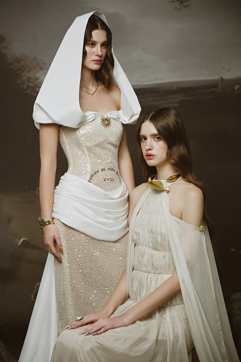 Lunaria A-line Cape Shoulder Chiffon Floor Length Dress