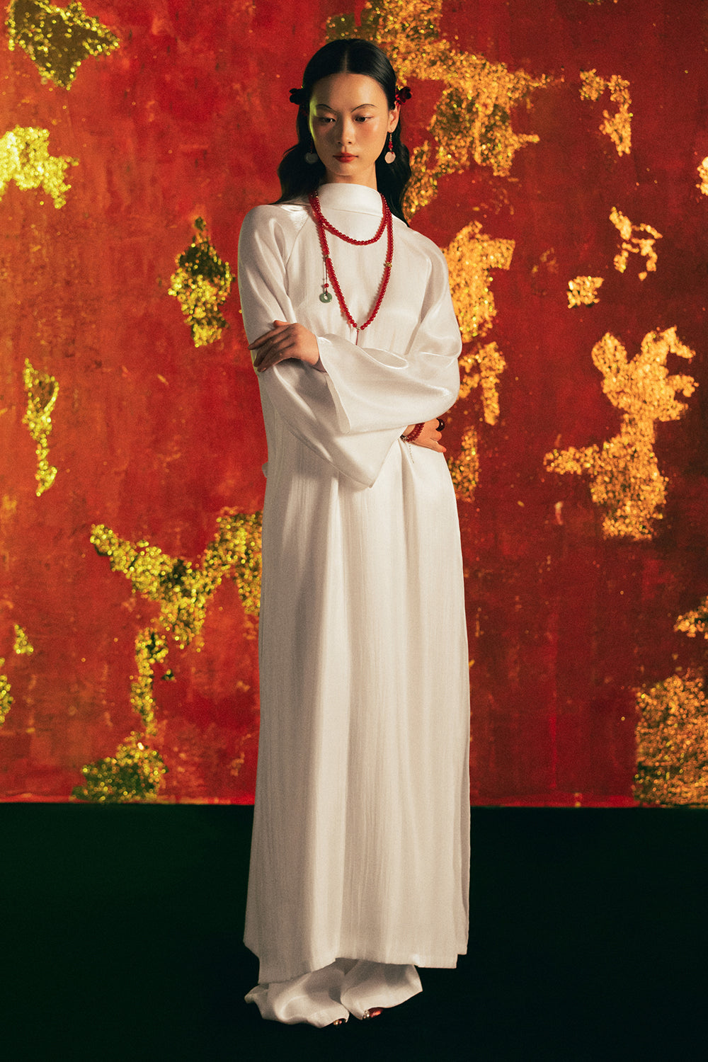 Thuy Vu Mandarin Collar Synthetic Silk Ao Dai
